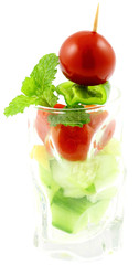 verrine fraîcheur, cocktail, apéritif, entrée, fond blanc