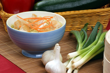 asian style noodle chicken with organic carrot