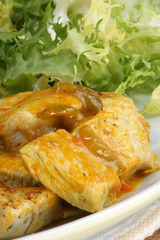 oriental style curry turkey with salad on a plate
