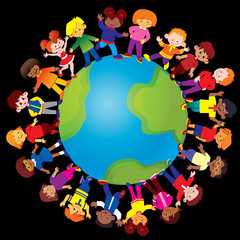 Naklejka premium Happy kids play together around the world.