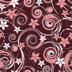 Elegant seamless pattern with flowers and swirls