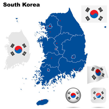 South Korea  vector set.  Shape, flags, icons.