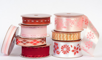 Red and Pink Rolls of Ribbon for Crafting and Scrapbooking