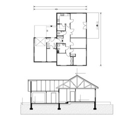 project of house in black-and-white color. house for one family