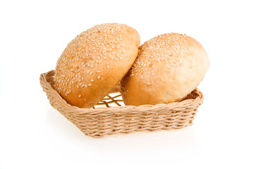 Two Baked Buns with Sesame in Basket