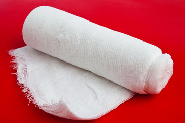 gauze  on a red background