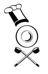Chef hat with plate and ladle