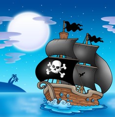 Piratensegelboot mit Mond