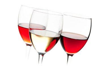 Rose, white and red wine