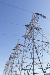 Power lines on a tower.