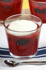 fruit jelly with cream in a glass