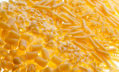 Assorted pasta: farfalle, rotini, macaroni, conchiglie...