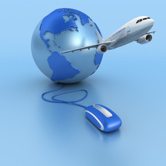 Internet flight booking in blue
