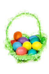 Naklejka premium Easter basket with eggs colorful eggs