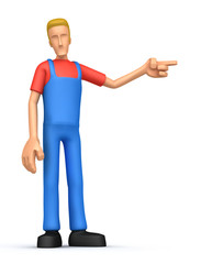 mechanic points his finger in the side