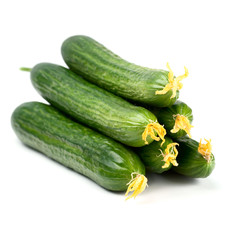 Pile of fresh cucumbers isolated on white