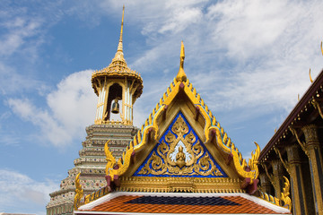 Grand Palace show temple roof and gold pagoda Bangkok Thailand