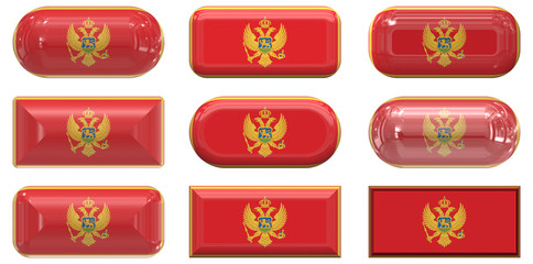 nine glass buttons of the Flag of Montenegro