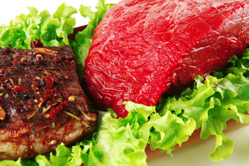 roast and raw beef