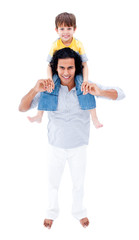 Happy father and his boy playing together