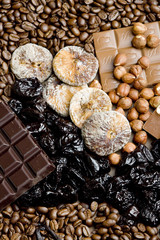 dried fruit with chocolate and coffee beans