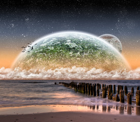 Planet landscape view from a beach