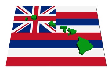 Hawaii 3d render map on their flag illustration
