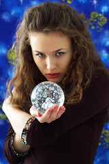 Naklejka premium Girl on the background of signs of the zodiac