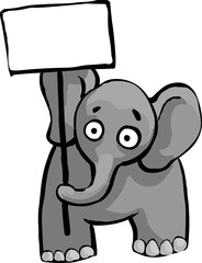 funny elephant holding a sign