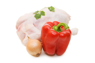 Fresh crude hen with pepper isolated
