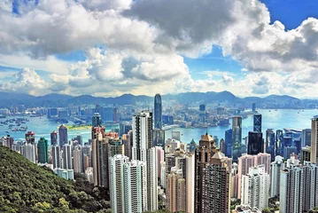 Papier Peint photo Hong Kong Chine, paysage urbain de Hong Kong depuis le pic