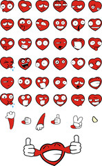 red heart character cartoon expressions pack in vector format