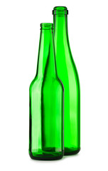 two empty green bottle isolated