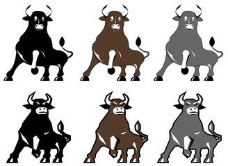 Vector illustration of bull in different colors and styles