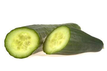 a cucumber, cut in two