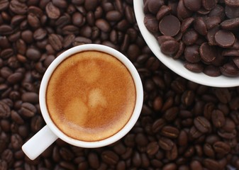 espresso, grains et pépites de chocolat