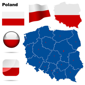 Fototapeta Poland  vector set. Shape, flags and icons.
