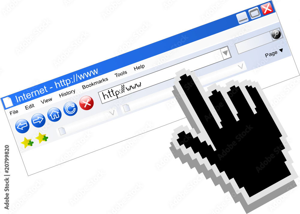 Poster vector internet browser with computer black hand cursor