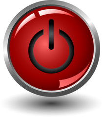 Red power glossy button, vector