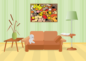 Room with a bouquet and sofa.