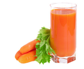 Fresh carrot juice with celery leaves