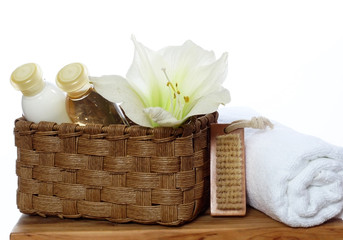 spa decoration - soap, lotion, towel isolated