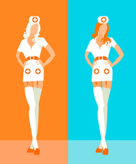 Sexy woman medical staff isolated on background set