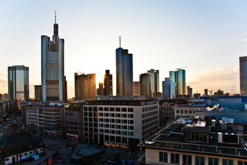 Fototapeta na wymiar sunset with skyscraper in Frankfurt downtown