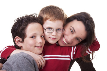 happy woman and children