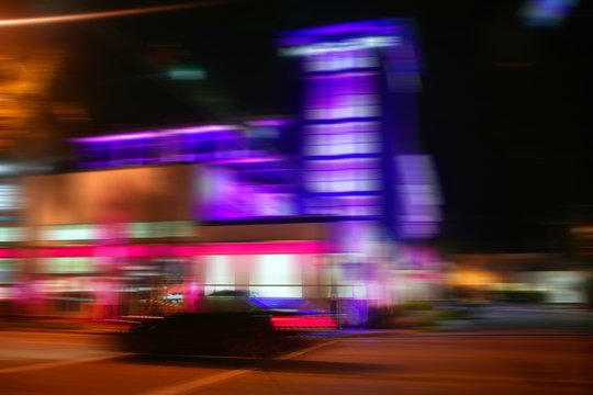 Blurred night colorful lights in Miami Beach