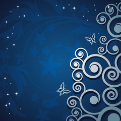 Magic floral background with silver curles.