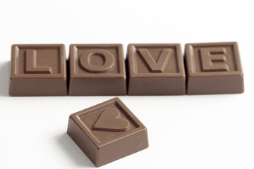 Love word made of chocolates