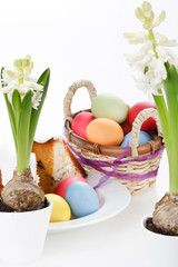 Obraz na płótnie Canvas Colorful Easter Eggs with flowers.