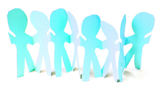 ribambelle petits bonshommes bleus, fond blanc